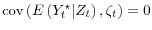  \operatorname{cov}\left(E\left(Y_t^\star \vert Z_t \right),\zeta_t\right) = 0