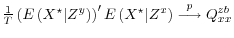  \frac{1}{T} \left(E\left( X^\star \vert Z^y \right)\right) ^\prime E\left( X^\star \vert Z^x \right)\stackrel{p}{\longrightarrow} Q_{xx}^{zb}