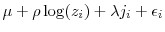 \displaystyle \mu + \rho \log(z_i) + \lambda j_i + \epsilon_i