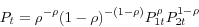 \begin{displaymath} P_{t} =\rho^{-\rho}(1-\rho )^{-(1-\rho )}P_{1t}^{\rho} P_{2t}^{1-\rho} \end{displaymath}
