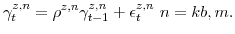 \displaystyle \gamma^{z,n}_{t}=\rho^{z,n}\gamma_{t-1}^{z,n}+\epsilon_{t}^{z,n}\ n = kb,m.