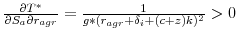  \frac{\partial T^{\ast}% }{\partial S_{a}\partial r_{agr}}=\frac{1}{g\ast(r_{agr}+\delta_{i}% +(c+z)k)^{2}}>0