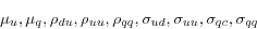 \begin{displaymath} \mu_{u},\mu_{q},\rho_{du},\rho_{\text{uu}},\rho_{qq},\sigma_{ud} ,\sigma_{\text{uu}},\sigma_{qc},\sigma_{qq} \end{displaymath}