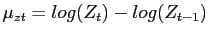 $ \mu_{zt} = log(Z_{t})-log(Z_{t-1})$