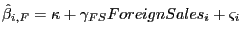 $ \hat{\beta}_{i,F}=\kappa+\gamma_{FS}ForeignSales_{i}+\varsigma_{i}$