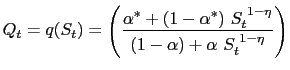 $\displaystyle Q_{t}=q(S_{t})=\left( \frac{\alpha^{\ast}+(1-\alpha^{\ast})\text{... ..._{t}^{\text{ }1-\eta}}{(1-\alpha)+\alpha\text{ }S_{t}^{\text{ }1-\eta} }\right)$