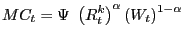 $\displaystyle MC_{t}=\Psi\ \left( R_{t}^{k}\right) ^{\alpha}\left( W_{t}\right) ^{1-\alpha} $
