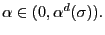 $ \alpha\in(0,\alpha^{d}(\sigma)).$
