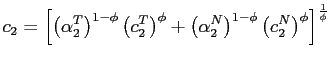 $\displaystyle c_{2}=\left[ \left( \alpha_{2}^{T}\right) ^{1-\phi}\left( c_{2} ^{T}\right) ^{\phi}+\left( \alpha_{2}^{N}\right) ^{1-\phi}\left( c_{2} ^{N}\right) ^{\phi}\right] ^{\frac{1}{\phi}}$