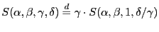 $ S(\alpha,\beta, \gamma,\delta) \overset{d}{=} \gamma\cdot S(\alpha,\beta,1, \delta/\gamma)$