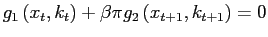 $\displaystyle g_{1}\left( x_{t},k_{t}\right) +\beta\pi g_{2}\left( x_{t+1},k_{t+1}\right) =0$