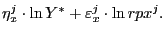 $ \eta _{x}^{j}\cdot\ln Y^{\ast}+\varepsilon_{x}^{j}\cdot\ln rpx^{j}.$