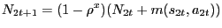 $\displaystyle N_{2t+1} = (1-\rho^{x}) (N_{2t} + m(s_{2t}, a_{2t}))$