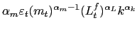$\displaystyle \alpha_{m}\varepsilon_{t}(m_{t})^{\alpha_{m}-1}(L_{t}^{f})^{\alpha_{L} }k^{\alpha_{k}}$
