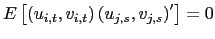 $ E\left[ \left( u_{i,t},v_{i,t}\right) \left( u_{j,s},v_{j,s}\right) ^{\prime}\right] =0$
