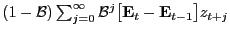 $ (1 - \mathcal{B}) \sum^{\infty}_{j=0} \mathcal{B}^{j} \bigl[ \mathbf{E}_{t} - \mathbf{E}_{t-1} \bigr] z_{t+j}$