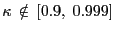 $ \kappa\, \notin\, [0.9, \; 0.999]$