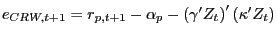 $ e_{CRW,t+1}=r_{p,t+1}-\alpha_{p}-\left( \gamma^{\prime}Z_{t}\right) ^{\prime}\left( \kappa^{\prime}Z_{t}\right) $
