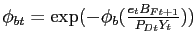 $ \phi_{bt} = \exp(-\phi _{b}(\frac{e_{t} B_{Ft+1}}{P_{Dt} Y_{t}}))$