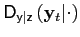 $ \mathsf{D}_{\mathsf{y\vert z}}\left( \mathbf{y}_{t}\vert\mathbf{\cdot}\right) $