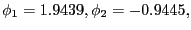 $\displaystyle \phi_{1} =1.9439,\phi_{2} =-0.9445, $