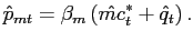 $\displaystyle \hat{p}_{mt} = \beta_{m} \left( \hat{mc}^{*}_{t} + \hat{q}_{t}\right) .$