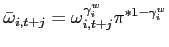 $\bar{\omega}_{i,t+j}=\omega_{i,t+j}^{\gamma^w_{i}}\pi^{*1-\gamma^w_{i}}$