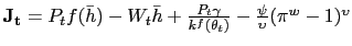$\mathbf{J_t} = P_t f(\bar{h}) - W_t \bar{h} + \frac{P_t \gamma}{k^f(\theta_t)} - \frac{\psi}{\upsilon}(\pi^w-1)^{\upsilon}$
