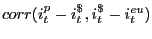 $ corr(i_{t} ^{p_{} } -i_{t} ^{\$ _{} } ,i_{t} ^{\$ _{} } -i_{t} ^{eu} )$