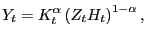 $\displaystyle Y_{t}=K_{t}^{\alpha}\left( Z_{t}H_{t}\right) ^{1-\alpha},$