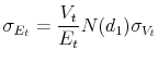 \displaystyle {\sigma_{E_t}} = \frac{V_t}{E_t} N(d_1) \sigma_{V_t}