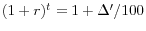  (1 + r)^{t} = 1 + \Delta' / 100