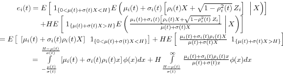 \begin{displaymath} \begin{array}{c} e_i (t)=E\left[ {{\kern 1pt}{\kern 1pt}{\k... ...)\rho _i (t)x}{\mu (t)+\sigma (t)x}\phi (x)dx} \ \end{array}\end{displaymath}