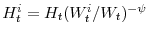 H^{i}_{t}=H_{t}(W^{i}_{t}/W_{t})^{-\psi}