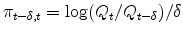  \pi_{t-\delta,t}=\log(Q_{t}/Q_{t-\delta})/\delta