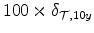  100 \times \delta_{\mathcal{T},10y}
