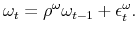 \displaystyle \omega_{t}=\rho^{\omega} \omega_{t-1}+\epsilon_{t}^{\omega}.