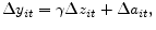 \displaystyle \Delta y_{it} = \gamma \Delta z_{it} + \Delta a_{it},