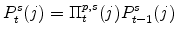 \displaystyle P^{s}_{t}(j)= \Pi^{p,s}_{t}(j)P^{s}_{t-1}(j) \ \ \ 