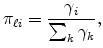 \displaystyle \pi_{\ell i}=\frac{\gamma_{i}}{\sum_{k}\gamma_{k}}, 