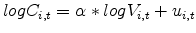  log C_{i,t} = \alpha* log V_{i,t} +u_{i,t}