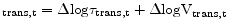 \displaystyle _{\text{trans,t}} = \Delta\text{log}\tau_{\text{trans,t}} + \Delta\text{logV}_{\text{trans,t}}