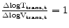  \frac{\Delta\text{logT}_{\text{trans,t}}}{\Delta\text{logV}_{\text{trans,t}}} = 1
