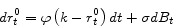 \begin{displaymath} dr_t^0 =\varphi \left( {k-r_t^0 } \right)dt+\sigma dB_t \end{displaymath}