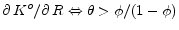  \partial \,K^o / \partial \, R \Leftrightarrow \theta>\phi/(1-\phi)