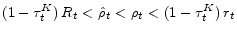  (1-\tau_{t}^{K})\,R_{t}<\hat{\rho}_{t}<\rho _{t}<(1-\tau_{t}^{K})\,r_{t}