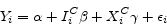 \begin{displaymath}Y_{i} = \alpha + I_{i}^{C}\beta + X_{i}^{C}\gamma + \epsilon_{i}\end{displaymath}