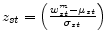  z_{st}=\left(\frac{w^m_{st}-{\mu }_{st}}{{\sigma }_{st}}\right)