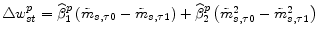  \triangle w^p_{st}={\widehat{\beta }}^p_1\left({\tilde{m}}_{s,\tau 0}-{\tilde{m}}_{s,\tau 1}\right)+{\widehat{\beta }}^p_2\left({\tilde{m}}^2_{s,\tau 0}-{\tilde{m}}^2_{s,\tau 1}\right)