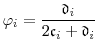 \displaystyle \ensuremath{\varphi}_i = \frac{\ensuremath{\mathfrak{d}}_i}{2\ensuremath{\mathfrak{c}}_i+\ensuremath{\mathfrak{d}}_i} 